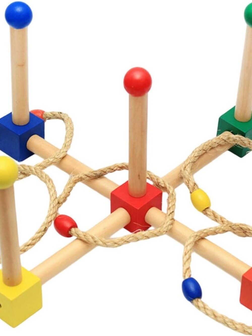 Wooden Ring Toss Game Set – 5 Sticks & 4 Rings | Outdoor Backyard Carnival Game